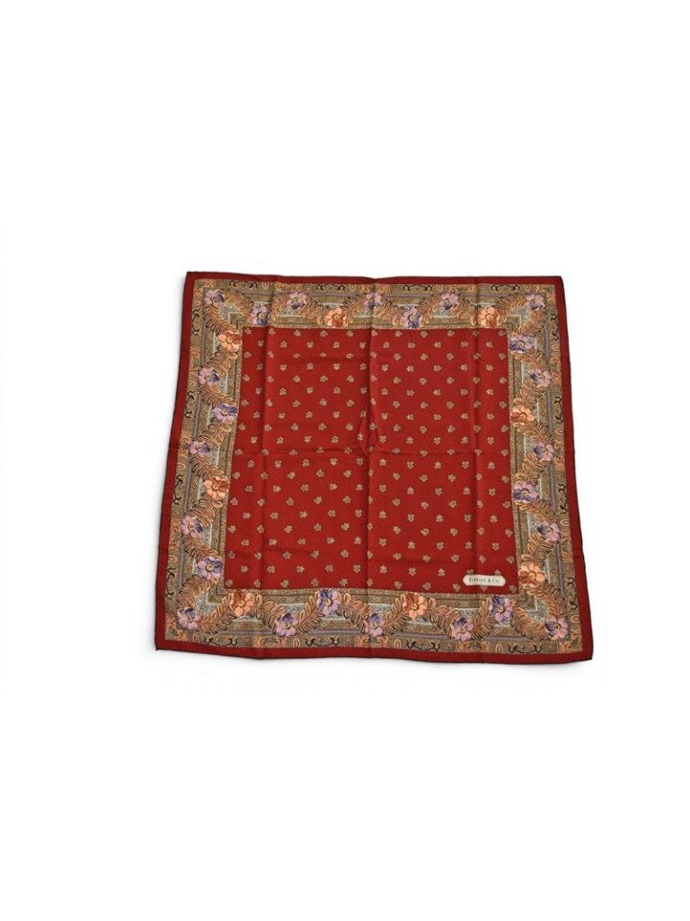 Tiffany & Co Scarf Silk Vintage Flower Motif Red Multi